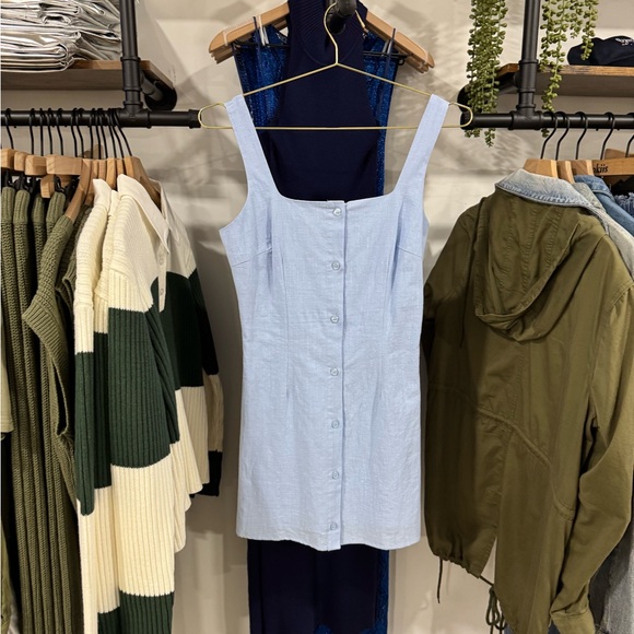 Baby Blue Woven Button Down Tank Dress - Picture 5 of 6